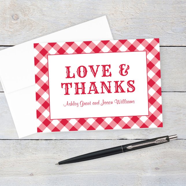 Carte De Remerciements Monograme de Rustic Red Gingham Plaid Wedding (Créateur téléchargé)