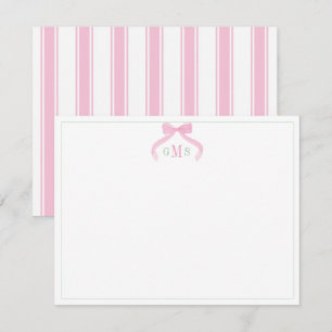 Carte De Remerciements Monogramme à trois lettres rose et vert de style P