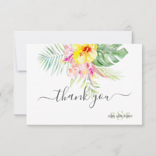 Carte De Remerciements Monogramme Aquarelle Fleurs tropicales Remerciemen