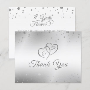 Carte De Remerciements Monogramme Argent Coeur Années à jamais