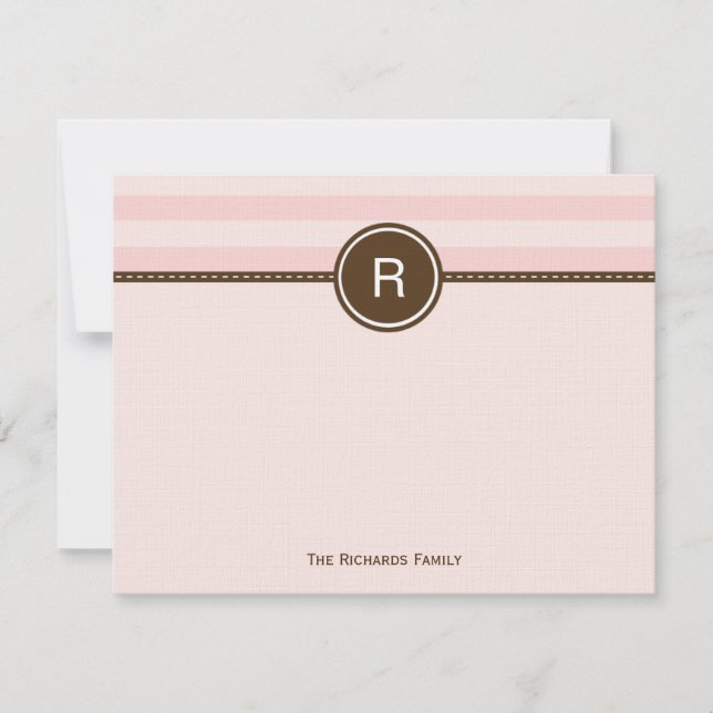 Carte de remerciements Monogramme - Bandes roses (Devant)