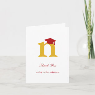 Carte De Remerciements Monogramme classique N Graduation Cap Photo modern