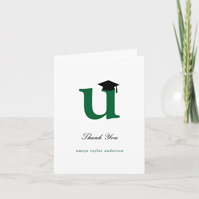 Carte De Remerciements Monogramme classique U Graduation Cap Photo modern (Devant)
