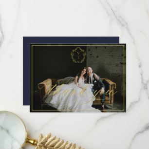 Carte De Remerciements Monogramme de la crête d'or vintage Mariage Photo 