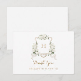 Carte De Remerciements Monogramme de mariage à crête d'hortensia blanc fl
