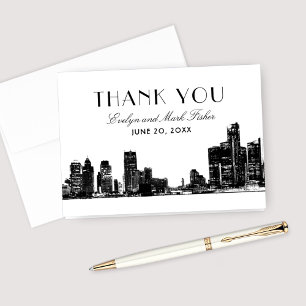 Carte De Remerciements Monogramme de mariage Art Déco de la skyline de Dé