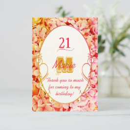 Carte De Remerciements Monogramme élégant Floral rose Anniversaire