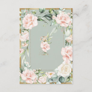 Carte De Remerciements Monogramme Élégant Roses Florales Vertes Lettre I 