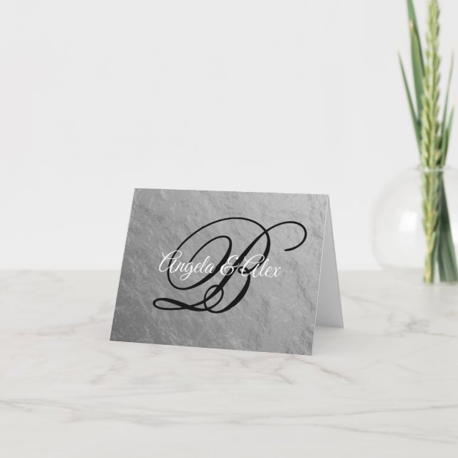 Carte De Remerciements Monogramme Faux Silver Nugget Foil (Devant)
