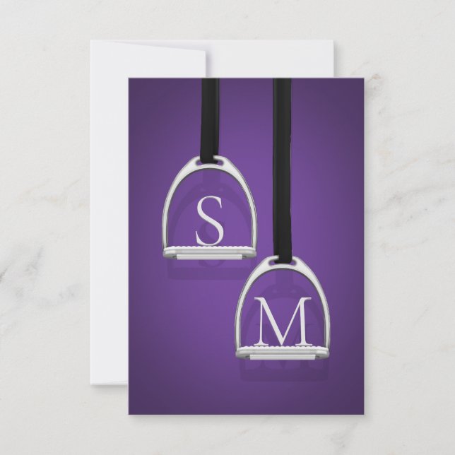 Carte De Remerciements Monogramme Fer à rupe foncé violet équestre (Devant)
