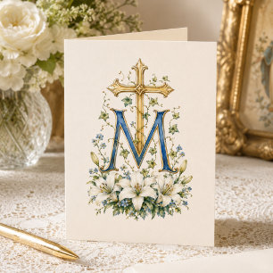 Carte De Remerciements Monogramme floral bleu de la Croix de Marie