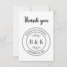Carte De Remerciements Monogramme floral botanique Mariage Nom du couple