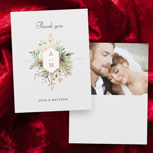 Carte De Remerciements Monogramme floral de Noël tout simplement élégant (Créateur téléchargé)