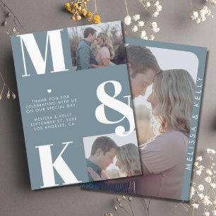 Carte De Remerciements Monogramme Gras de Mariage Photo Minimaliste Moder