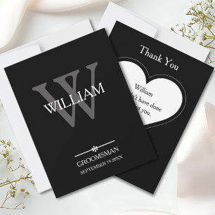 Carte De Remerciements Monogramme Groomsman + Nom Cool de script classiqu