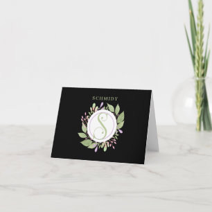 Carte De Remerciements Monogramme Initial S, Cadre Botanique Rond,