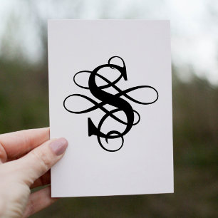 Carte De Remerciements Monogramme initial Tourbillonnant noir et blanc