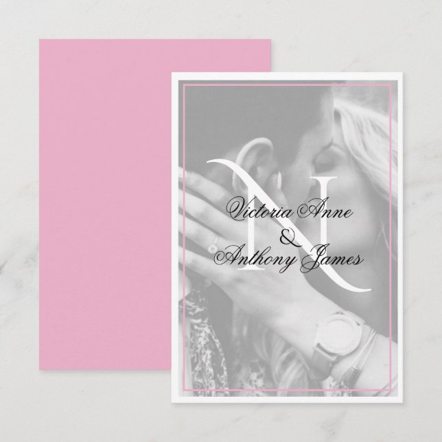 Carte De Remerciements Monogramme Mariage rose (Devant / Derrière)