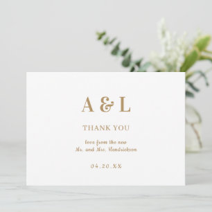 Carte De Remerciements Monogramme minimaliste mariage Or blanc