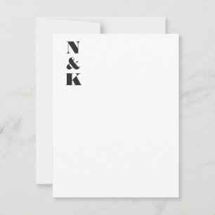 Carte De Remerciements Monogramme Minimaliste Moderne Initiales Noir Blan