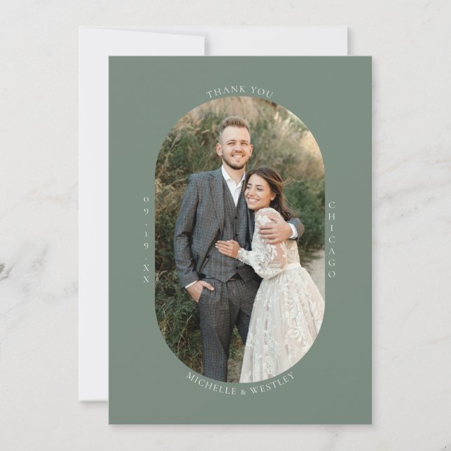 Carte De Remerciements Monogramme minimaliste Sage vert Mariage photo (Devant)
