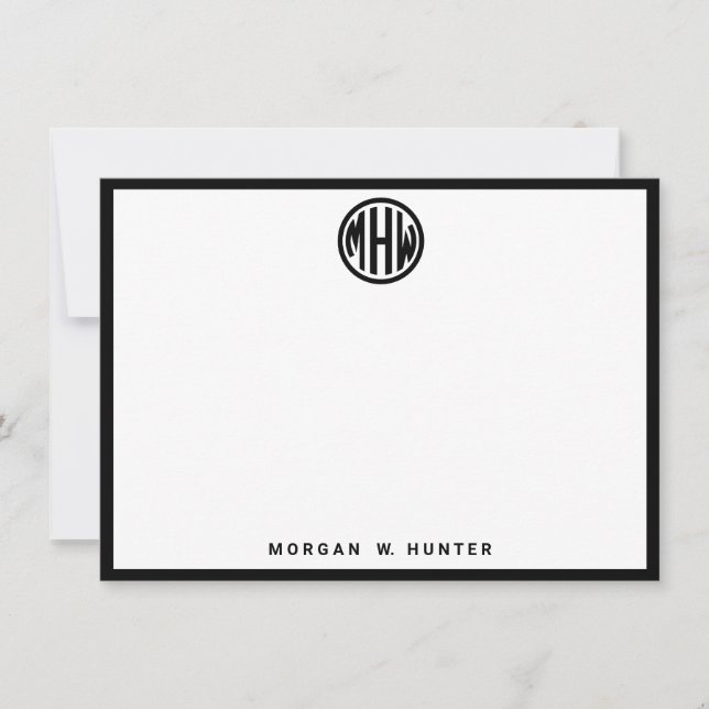 Carte De Remerciements Monogramme noir blanc Police do-it-yourself maroca (Devant)