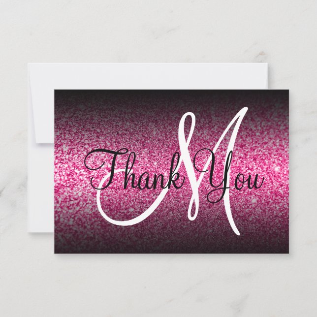 Carte De Remerciements Monogramme noir Ombre rose chaud Parties scintilla (Devant)