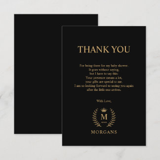 Carte De Remerciements Monogramme noir or simple et élégant