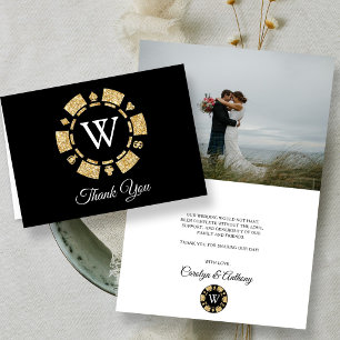Carte De Remerciements Monogramme Pailleté Or Jetons de Poker Mariage Cas