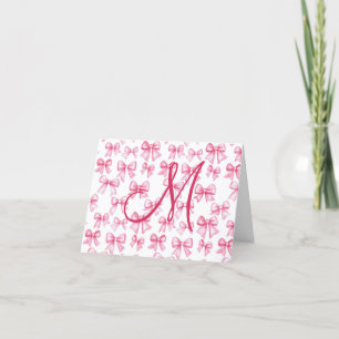 Carte De Remerciements Monogramme Pink Bow Coquette Aesthétique Preppy