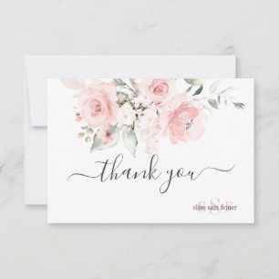 Carte De Remerciements Monogramme Roses Roses Roses Rose Aquarelle Fleurs