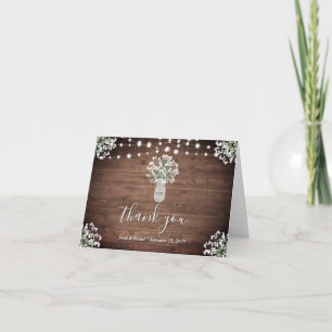 Carte De Remerciements Monogramme rustique Floral Mason Lumière Mariage