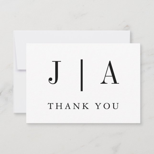 Carte De Remerciements Monogramme simple moderne noir et blanc Nom du cou (Devant)