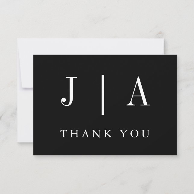 Carte De Remerciements Monogramme Simple Moderne Nom Couple Noir Et Blanc (Devant)