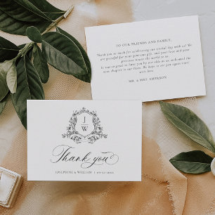 Carte De Remerciements Monogramme traditionnel Crest Floral Mariage éléga