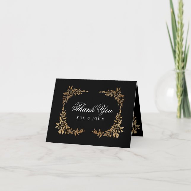 Carte De Remerciements Monogramme traditionnel Noir Crest Mariage classiq (Devant)