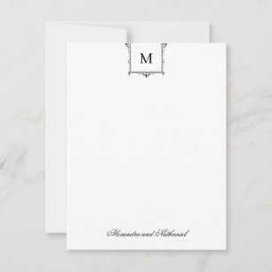 Carte De Remerciements Monogramme vintage Élégant noir et blanc noir