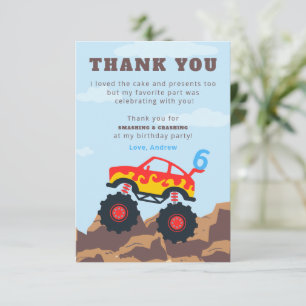 Carte De Remerciements Monster Truck Boy fête d'anniversaire