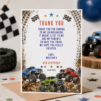 Carte De Remerciements Monster Truck Incroyable Anniversaire 4 Ans Garçon