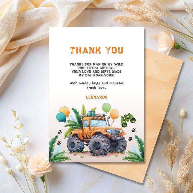 Carte De Remerciements Monster Truck Jungle Safari Garçon Anniversaire (Créateur téléchargé)