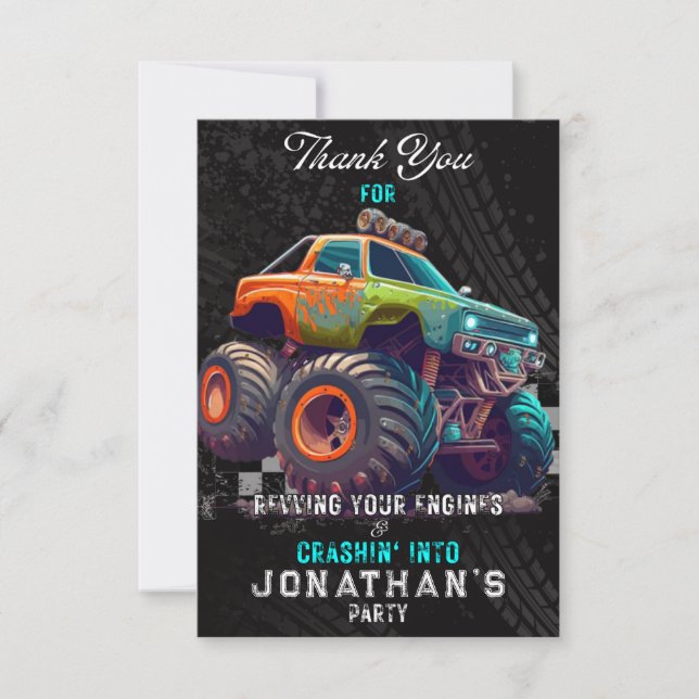 Carte De Remerciements Monster Truck Rally Anniversaire (Devant)