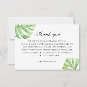 Carte De Remerciements Monstera aquarelle. Mariage tropical verdoyant