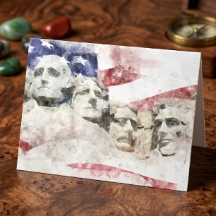 Carte De Remerciements Mont Rushmore Aquarelle avec drapeau américain