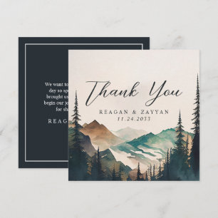 Carte De Remerciements Montagnes à l'aquarelle Mariage Forêt de Pins
