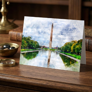 Carte De Remerciements Monument de Washington aquarelle avec reflet