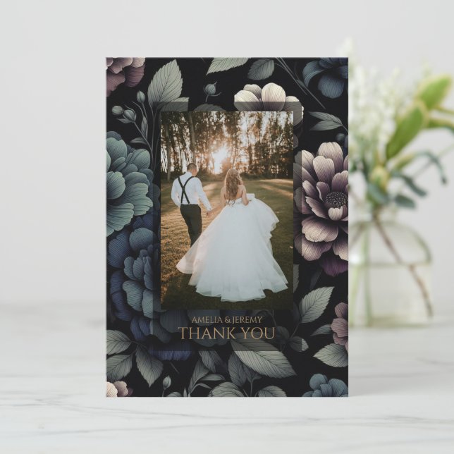 Carte De Remerciements Moody Blue Floral (Debout devant)