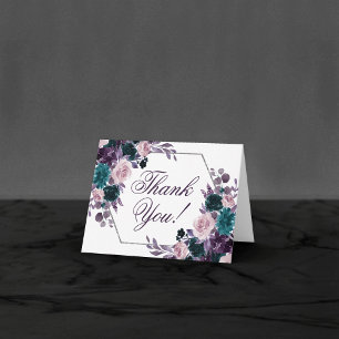 Carte De Remerciements Moody Boho   Mariage floral pourpre d'aubergine