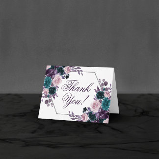 Carte De Remerciements Moody Boho | Mariage floral pourpre d'aubergine