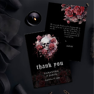 Carte De Remerciements Moody Dark Gothique Floral Crâne Halloween Mariage