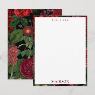 Carte De Remerciements Moody Florals Noir & Bourgogne Vintage Monogramme